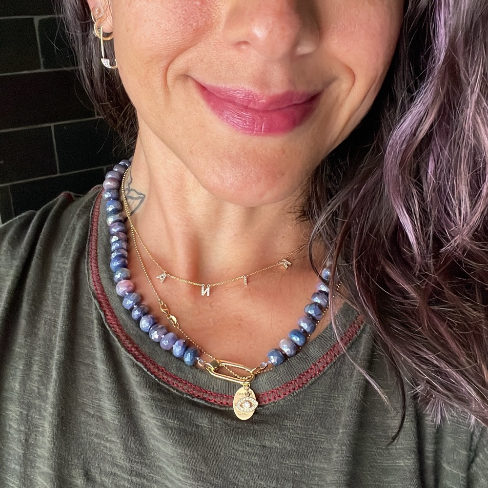 Stunning mystic moonstone knotted on silk necklace.